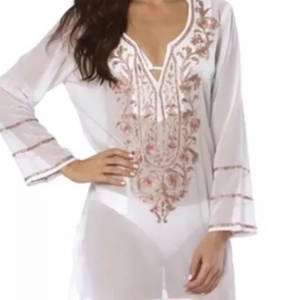 Sheer Longsleeve Swimsuit Coverup Tunic